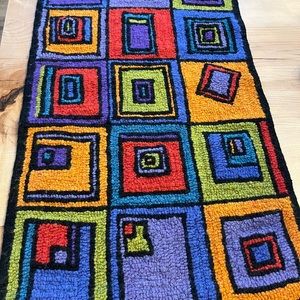 Crazy square hooked rug